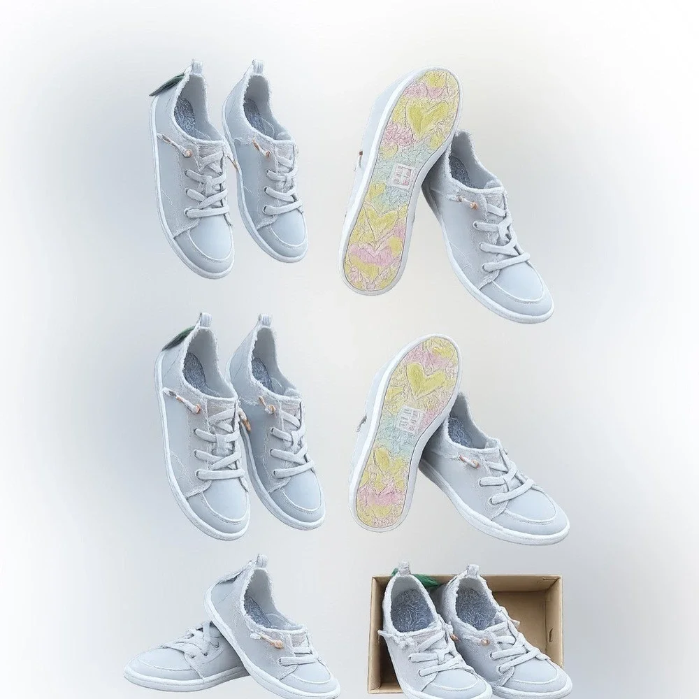 BOBS B Cute 2.0 Light Gray Canvas Sneakers Woman's Size 8.5 Vegan Memory Foam‎ - Picture 2 of 10